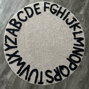Round ABC Alphabet Nursery Rug 4 Ft Cotton Washable Kids Playroom Rug